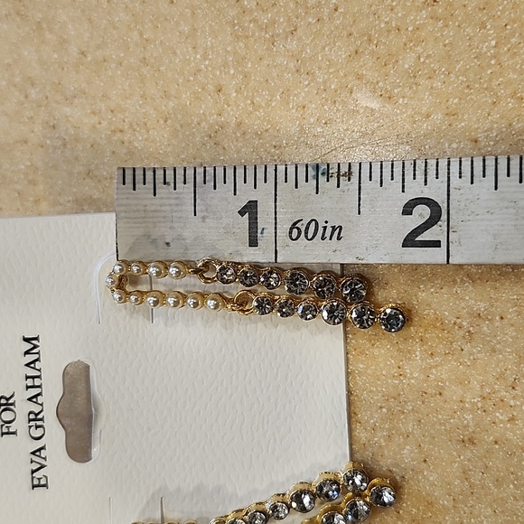 Carol For Eva Graham Dangle Earrings New W/Faux pearls & Cubic Zirconia Goldtone - Picture 8 of 8